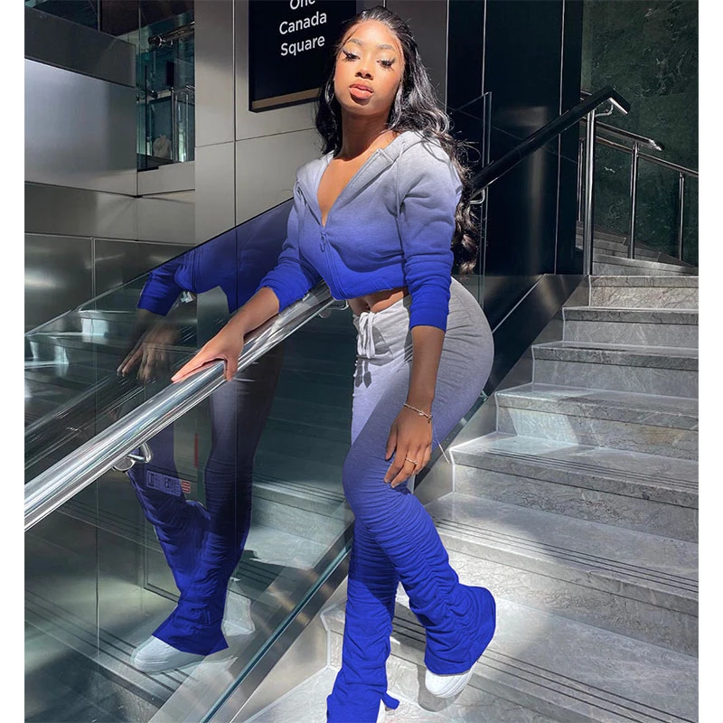 

Winter 2 Pieces Outfits Women Hoodie Long Sleeve Top and Pants Set Womens Tracksuit Set Stacked Leggings Wholesale Dropshipping