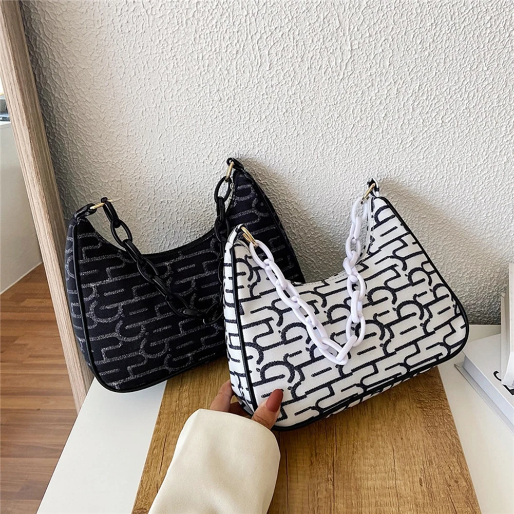 

Girls Brief Women's Casual Shoulder Bags Retro Women Printed Underarm Hobos Bag Ladies Thick Acrylic Chain Handbags And Purses