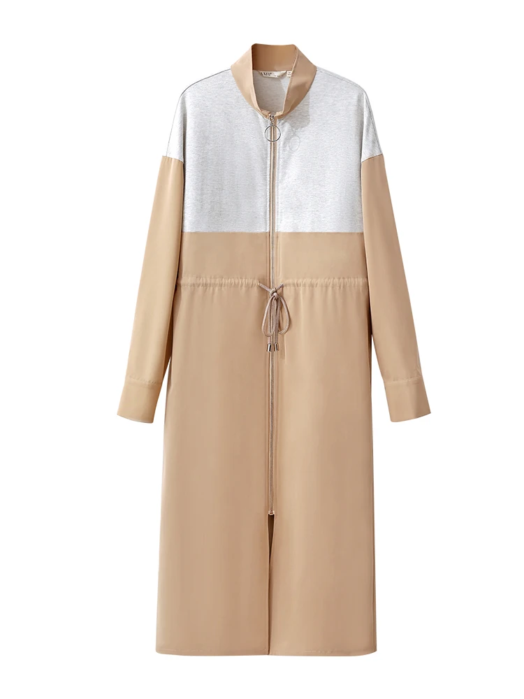 Amii/весеннее платье с длинными рукавами и высокой талией куртка на молнии