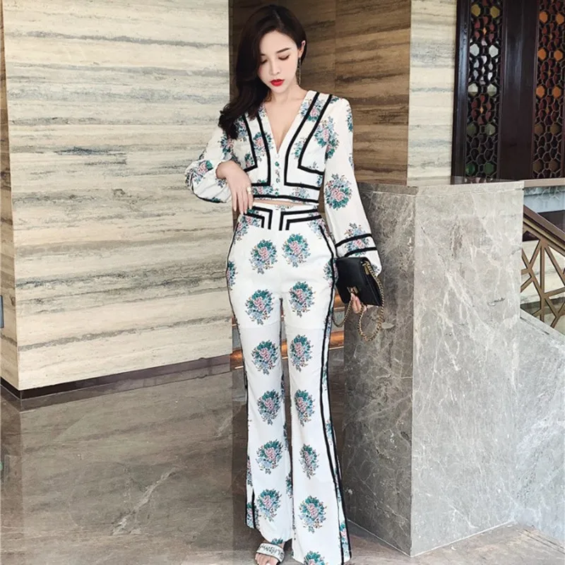 Женский дизайнерский подиумный костюм рубашка с длинным рукавом цветочным