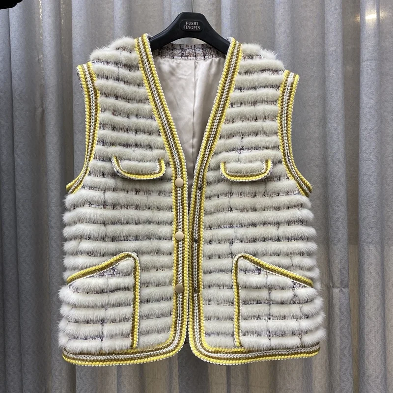 

SHZQ New Women's Fur Vest Real Mink Fur Coat Sleeveless Ladies Short Coat Gilet Natural Mink Fur Waistcoat