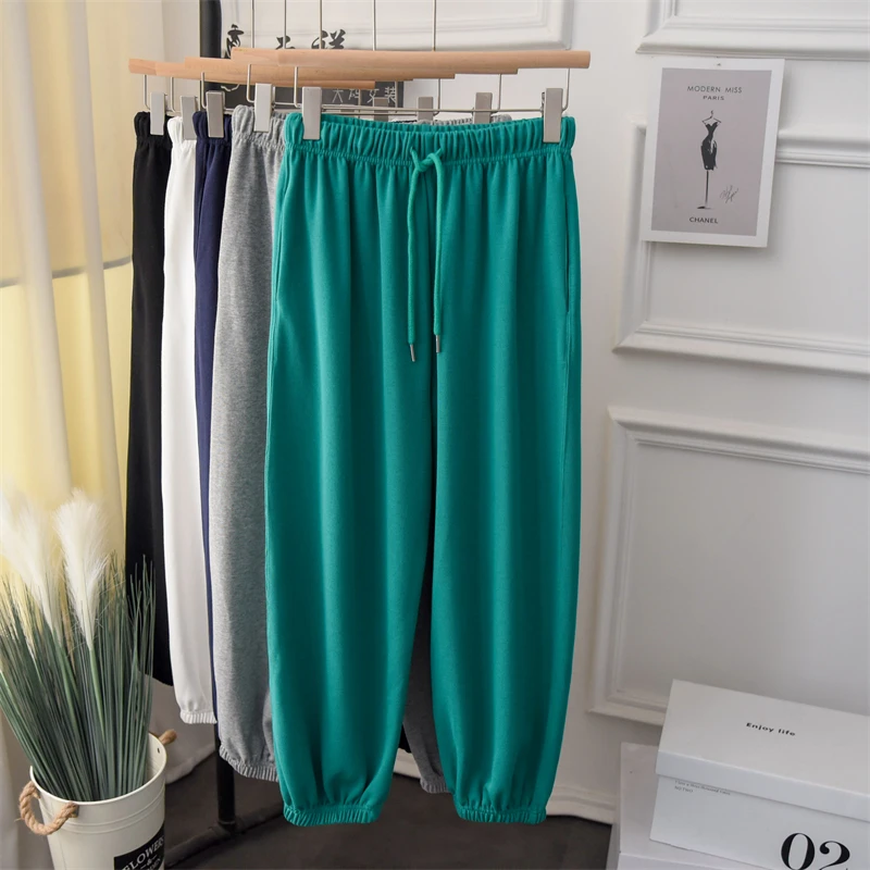 

Fall Women Simple Cotton Casual Sweatpant High Waist 2021 Good Quality Drawstring Loose Jogger Pant Cinch Bottom