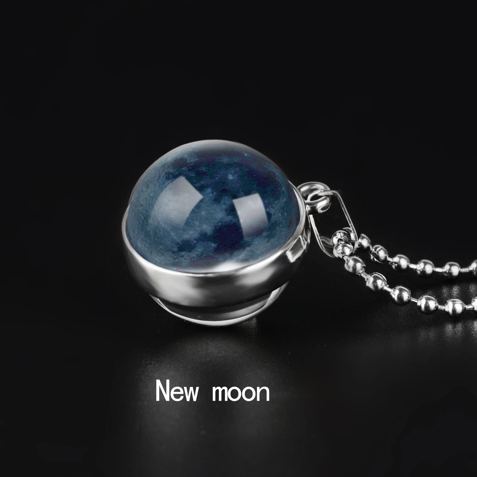 New moon Двухстороннее ожерелье с изображением фазы Луны, художественная подвеска, галактика, планета, стеклянный шар, кабошон ручной работы, астрономическая подвеска, ожерелье, ювелирное изделие - Metal Color: New moon