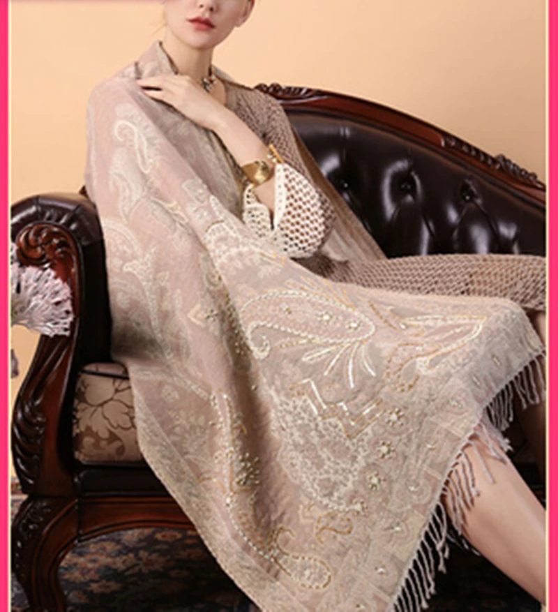 100% шерсть высококачественный шарф универсальный цвет шампанского утолщенный