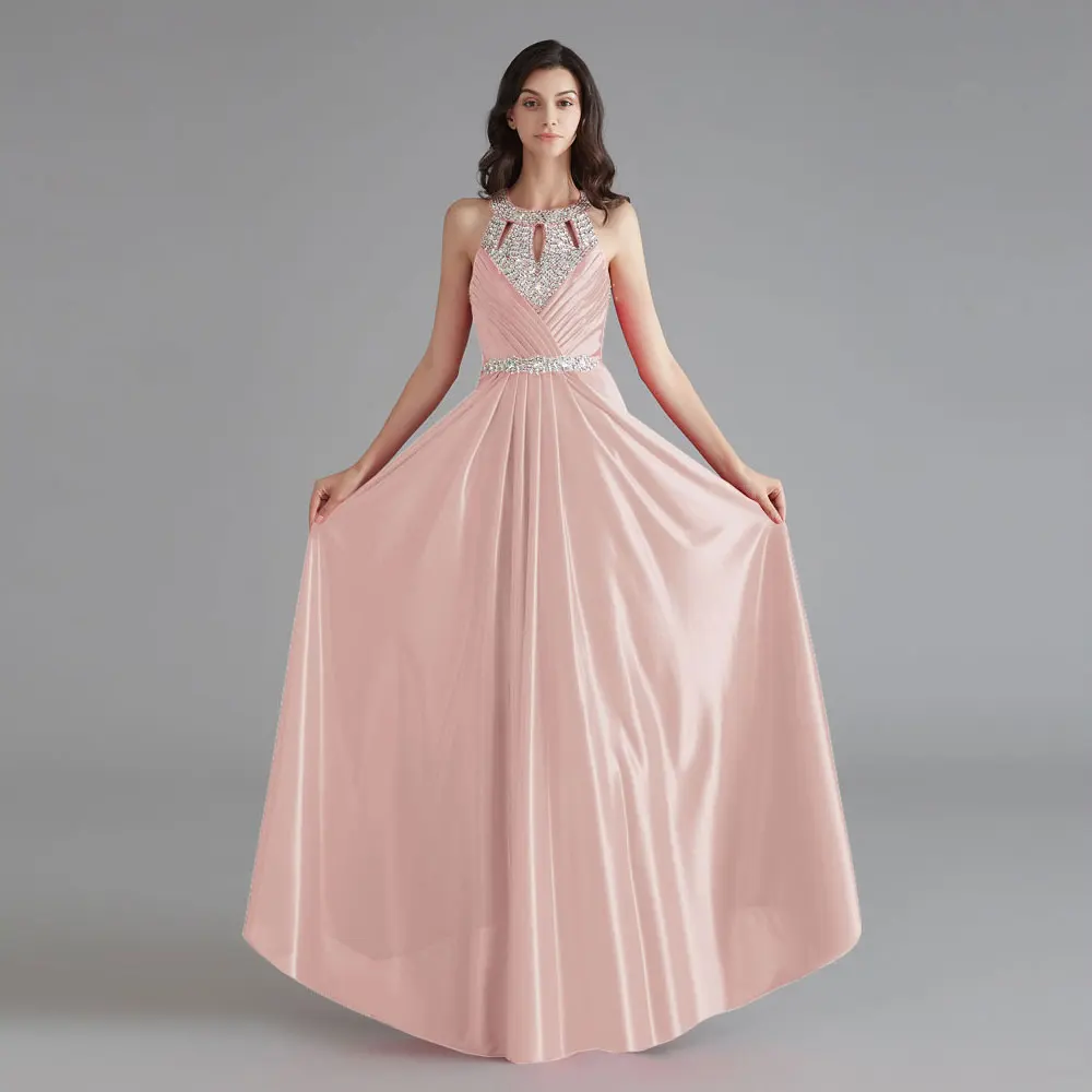 Pink Красота Эмили с украшением в виде кристаллов Стразы без бретелек Вечерние платья Длинные атласные официальная Вечеринка платья с открытой спиной, платье для выпускного вечера Vestido de noche - Цвет: Pink