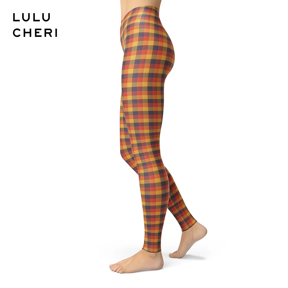 Цветные клетчатые леггинсы с принтом в клетку женские эластичные дышащие мягкие