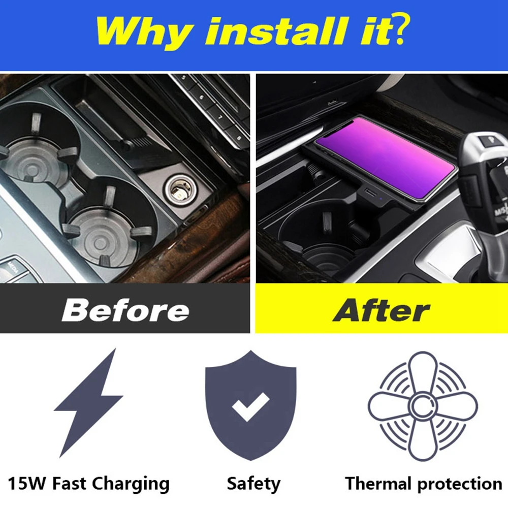 

Car Wireless Mobile Phone Charger Charging Palte Phone Holder Wireless Charging Pad Mat for BMW X5 X6 2014-2018