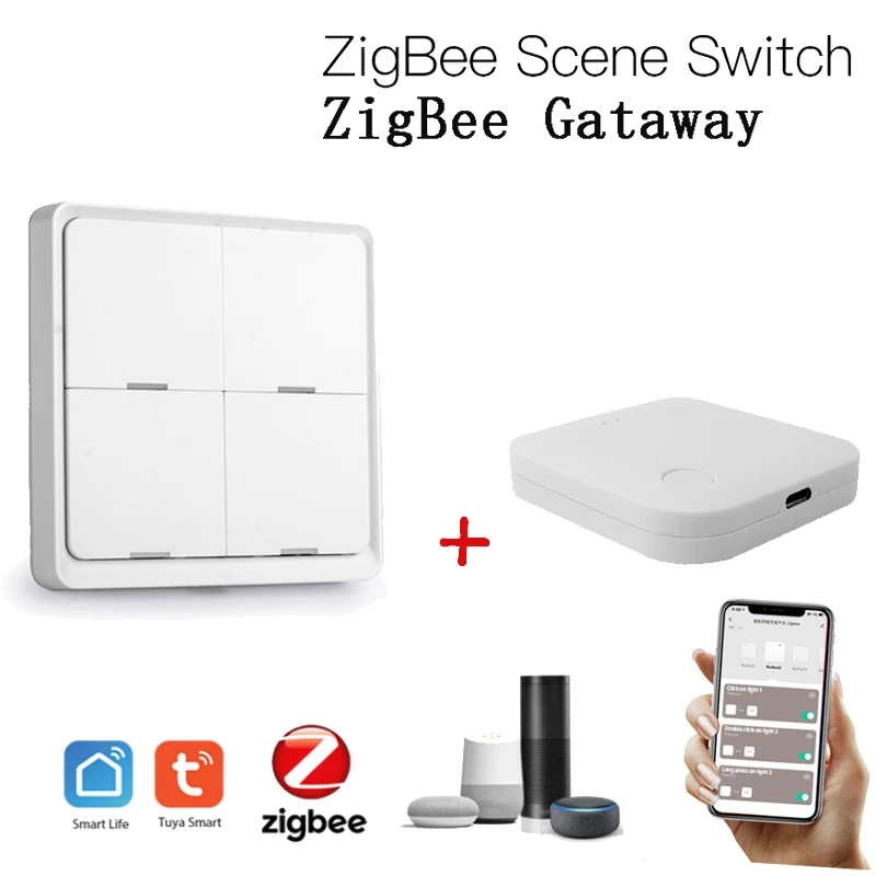 

Tuya ZigBee Wireless 4-way Panel Switch Scene Button Wall Touch Sensor Light Switch Used With Zigbee WiFi Gateway APP Control