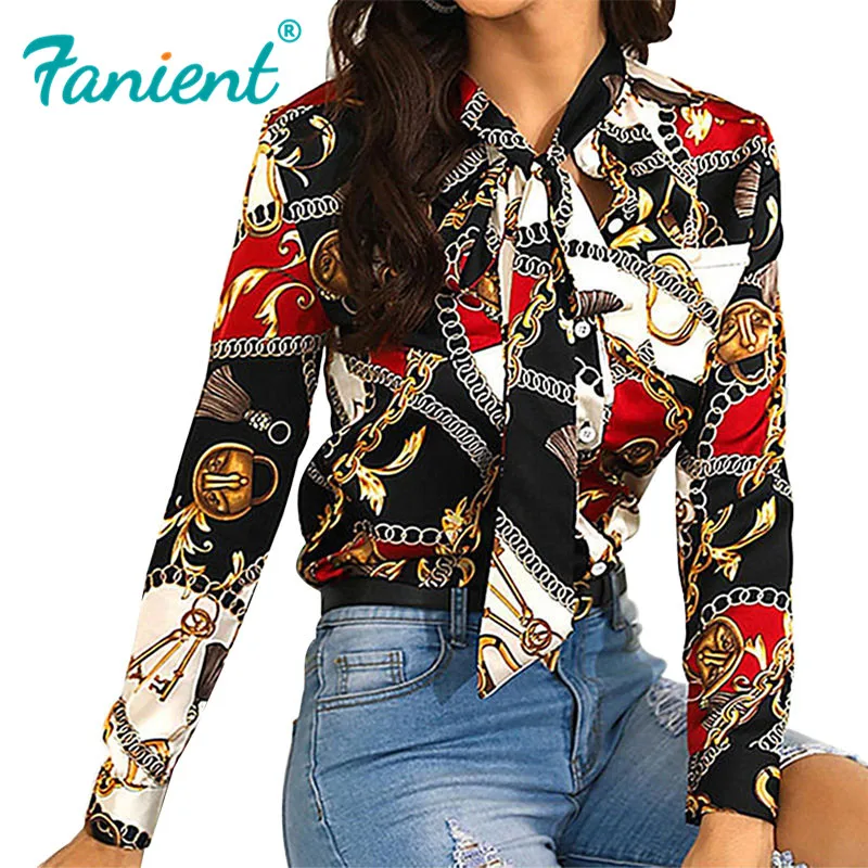 Взрывные модели новая мода женская рубашка с принтом в виде цепочки вырез