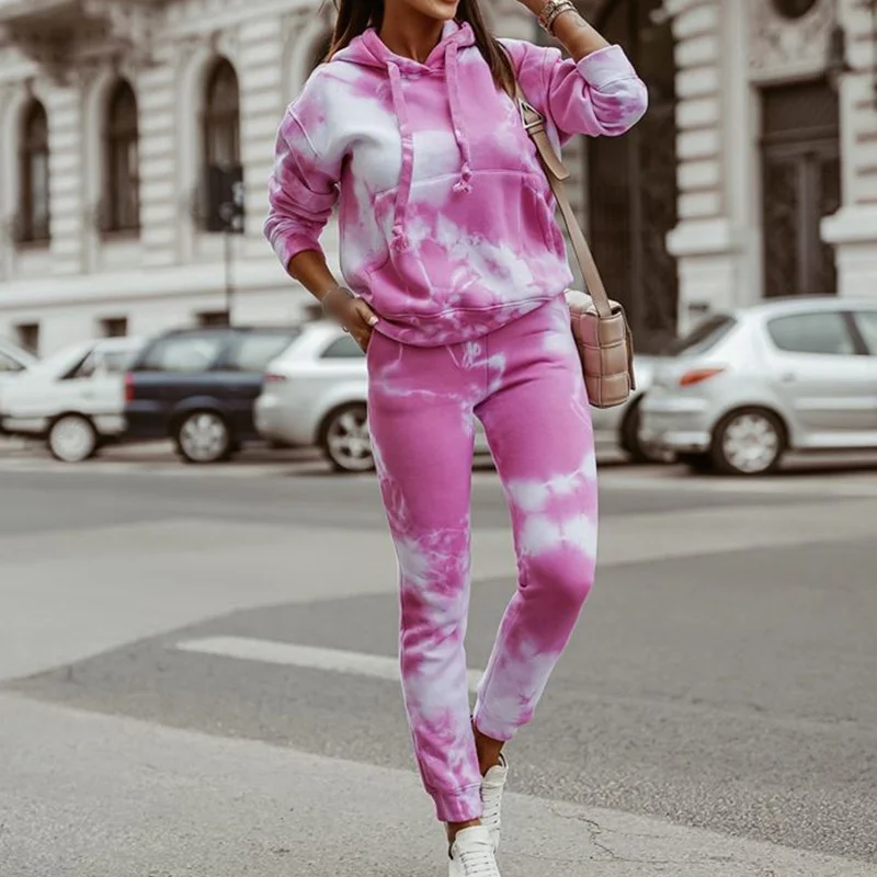 

Autumn Tie-dye Casual Two-piece Set Women Loose Hoodies + Sport Trouser Sets Female 2021 Winter Fashion Streetwear Lady Clothes