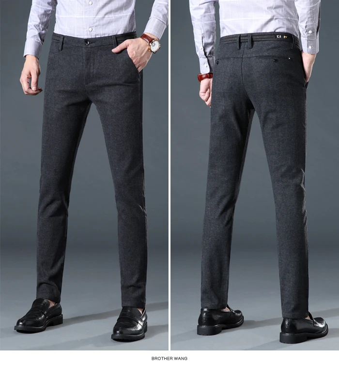Осень и зима новые мужские плотные повседневные брюки бизнес мода Slim Fit Брюки брендовые черные темно-серые