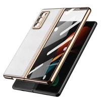 luxury case for samsung galaxy z fold2 5g all inclusive metal edging tempered glass retro leather cover for galaxy z fold 2 case