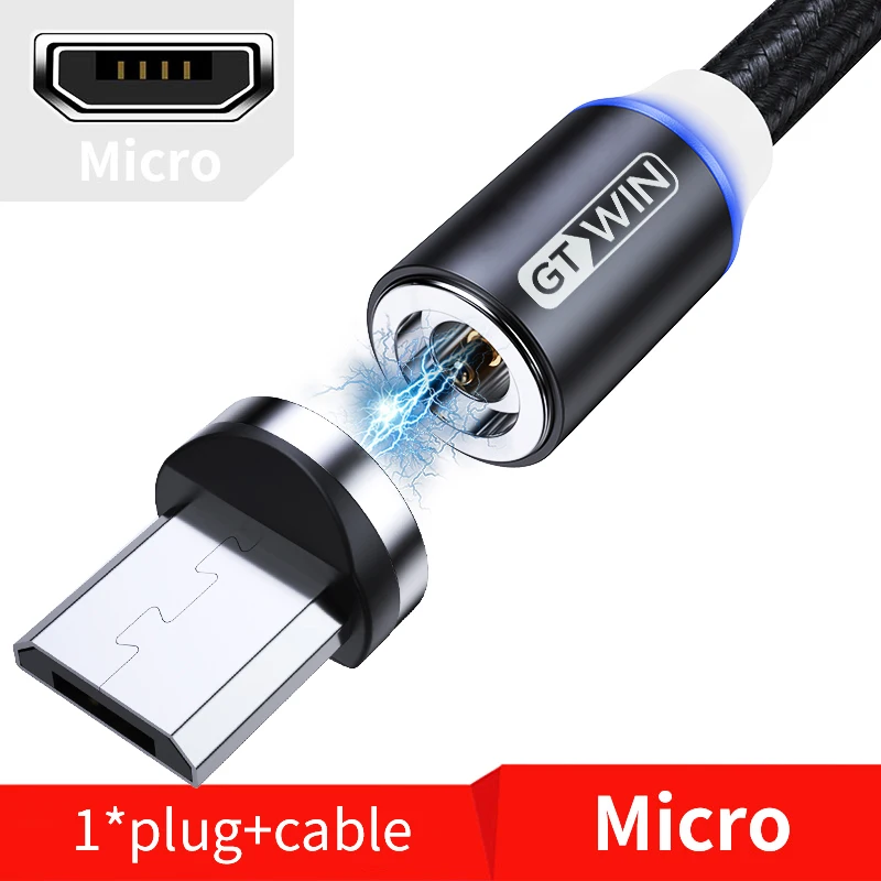 GTWIN Магнитный USB кабель для iPhone XS Max Micro usb type C адаптер зарядное устройство Быстрая зарядка Магнитный шнур для samsung S10 S9 2 м/3 м - Цвет: Black Micro Cable
