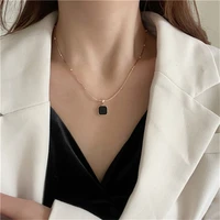 xialuoke korea fashion metal geometry square black epoxy pendant necklace for women joker clavicle short necklaces jewelry 3290