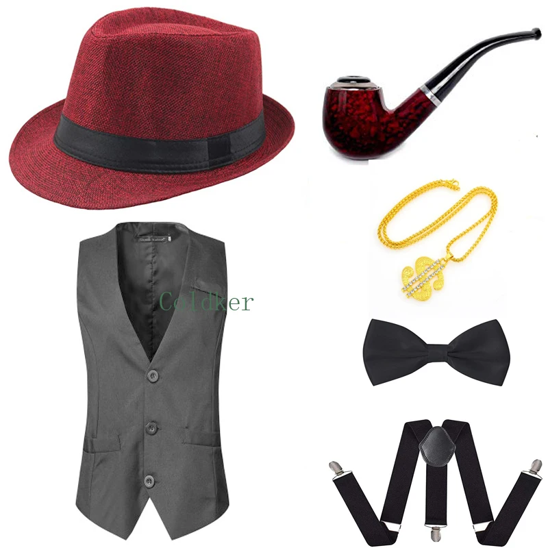 

Party Accessory 1920s Mens Gatsby Gangster Vest Costume Accessories Set Hat Suspender Bow Tie Cosplay Costumes