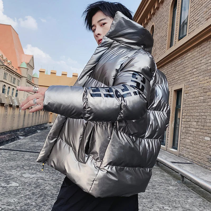 Новая зимняя куртка мужская повседневная с воротником-стойкой Глянцевая Толстая
