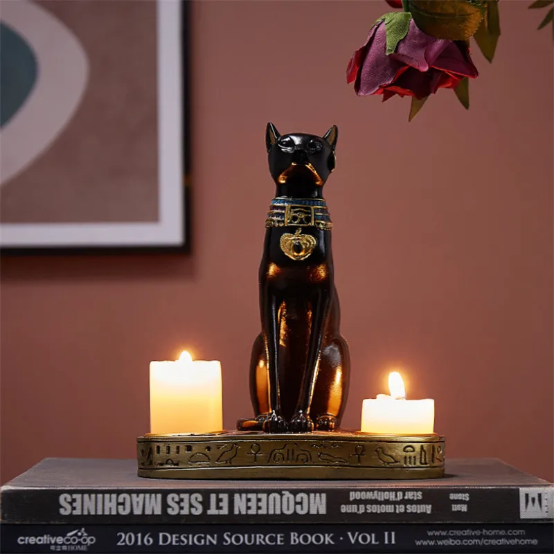 EGYPTIAN CAT CANDLESTICK RESIN CANDLE HOLDER FIGURINE VINTAGE GODDESS BASTET STATUE HOME OFFICE DECORATION WEDDING GIFT | Дом и сад