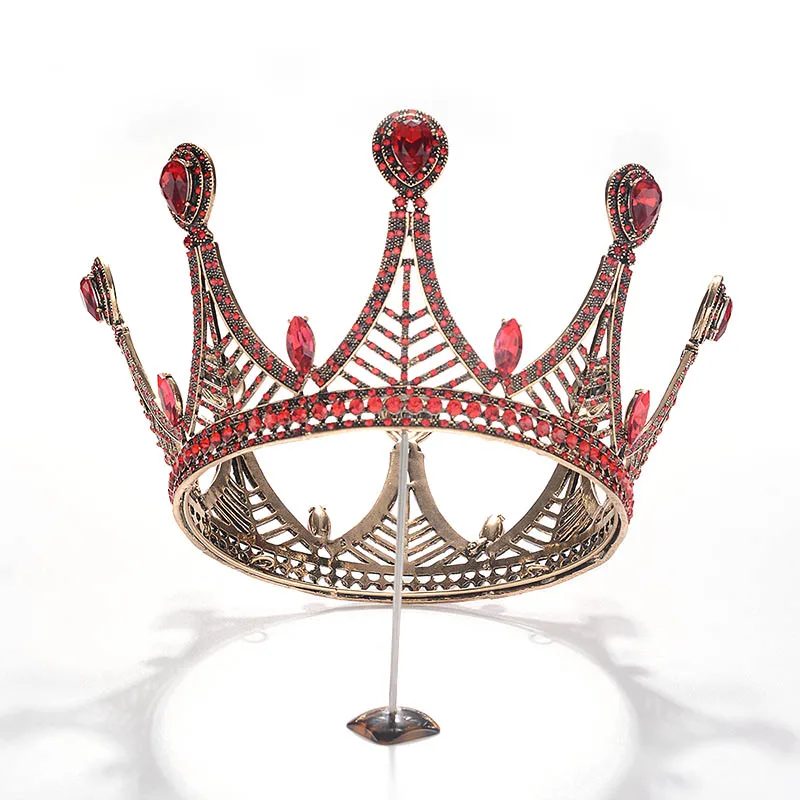 New Retro Baroque Red/Black/Gold/Silver Color Rhinestone Full Round Tiaras Crowns de Noiva Bride Wedding Party Hair Jewelry | Украшения и