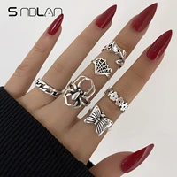 sindlan 6pcs punk silver color butterfly rings for women gothic spider poker emo flower couple y2k fashion jewelry anillos mujer