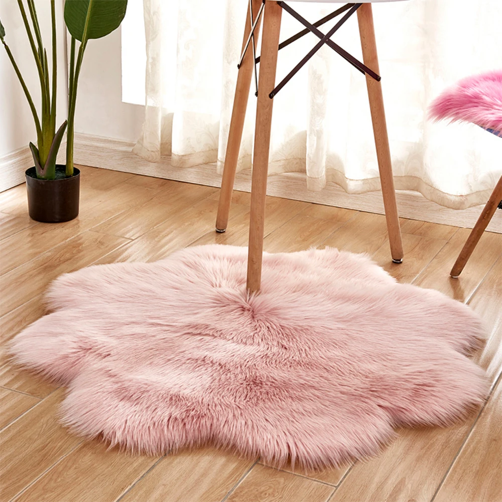 Flower Soft Sheepskin Rug Chair Mat Artificial Wool Warm Hairy Carpet Bedroom Seat Pad Fur Area Rugs Furry Silky | Дом и сад