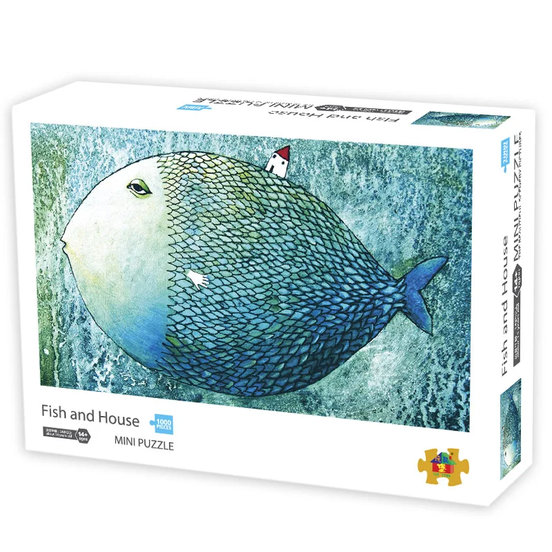 

1000 Pieces Jigsaw Puzzle Fish and House Classical Mini Finger Toy Brain Game Super Fun Gifts for Kids Teenager 3D DIY Drawing