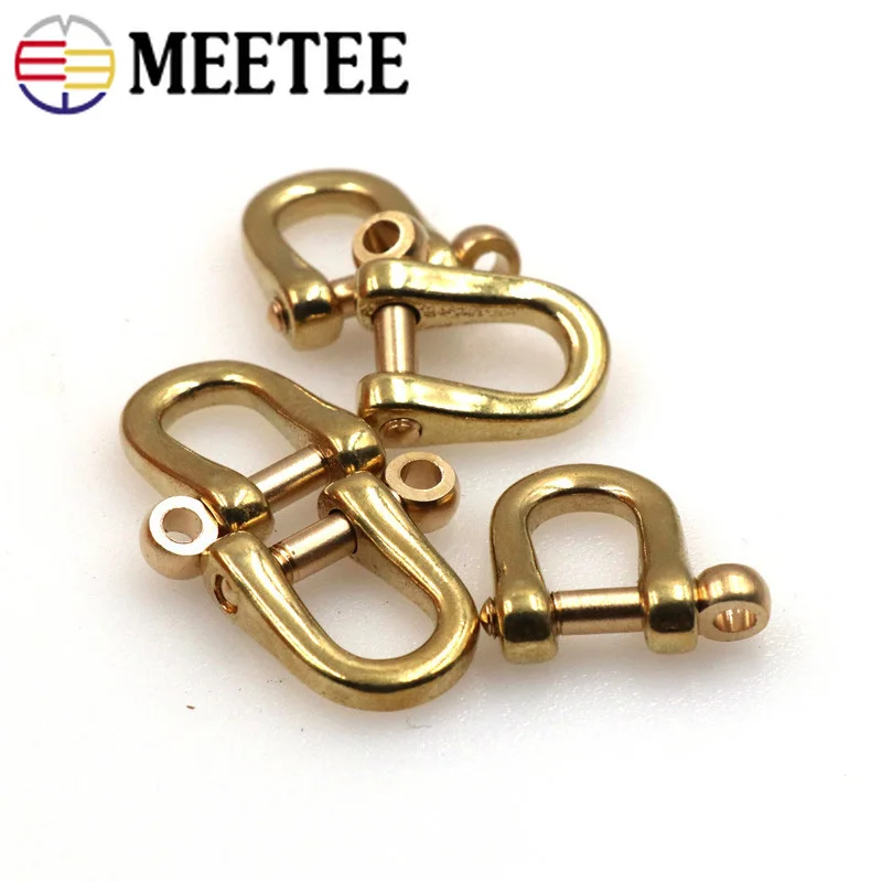 4Pcs 6/8/10mm Solid Brass Carabiner Key Chain D Ring Hook Clasp Belt Strap Horseshoe Buckles Fastener DIY Leather Crafts|Пряжки и