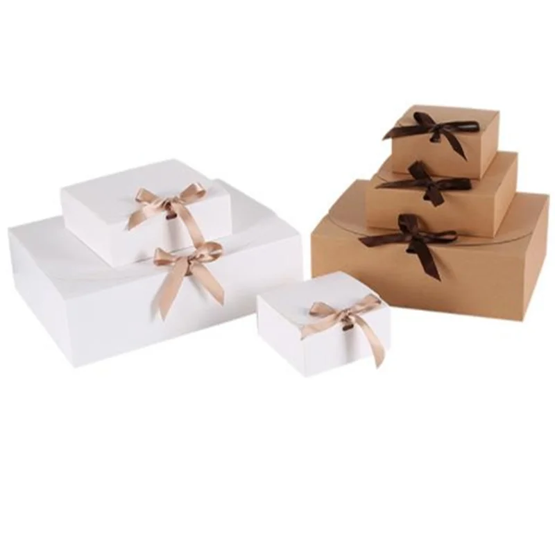 

5pcs/set Square Kraft Paper Box Cardboard Package Valentine's Day Gift Candy Storage Boxes With Ribbons New Year 2021 Presents