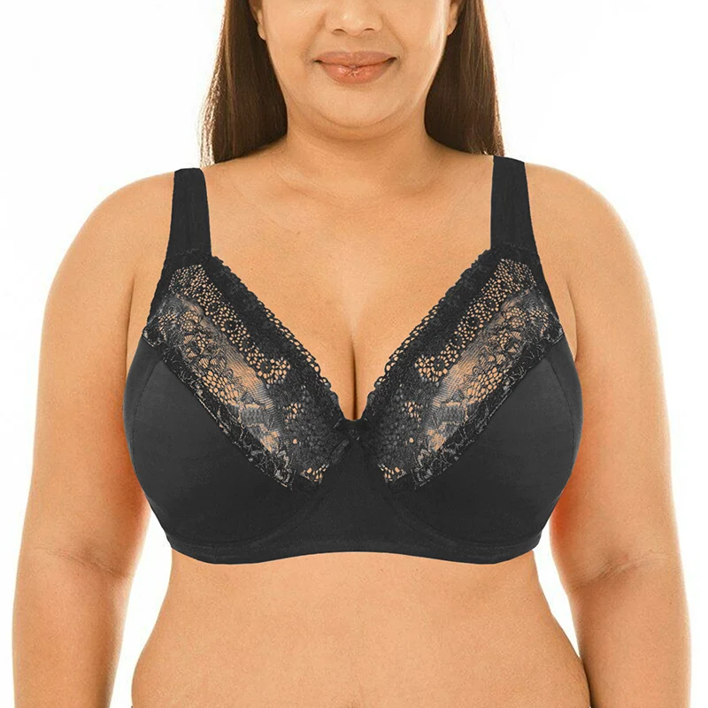 

Underwire Full Coverage Women Padded Lace Bras Sheer Supportive Lace Bra Top Plus Size 40 42 44 46 48 50 52 DD DDD E F G Cup