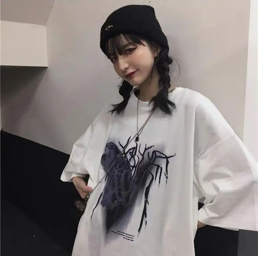 Футболка женская с коротким рукавом свободная Готическая уличная одежда в стиле