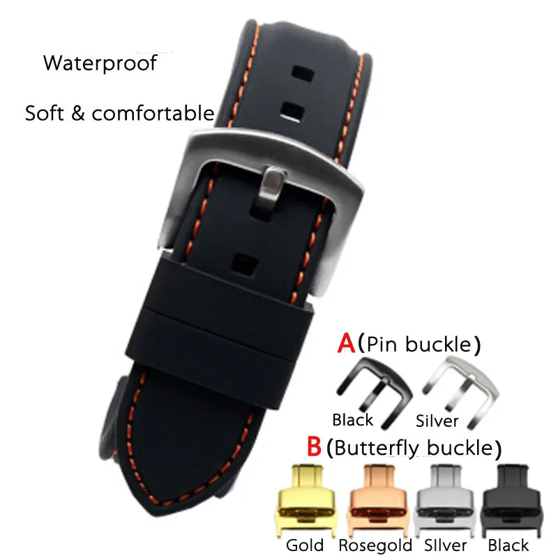 

Silicone watch with rubber band male sports bracelet replacement for mido helmsman 8475 Black 18 20 22 24mm watch band