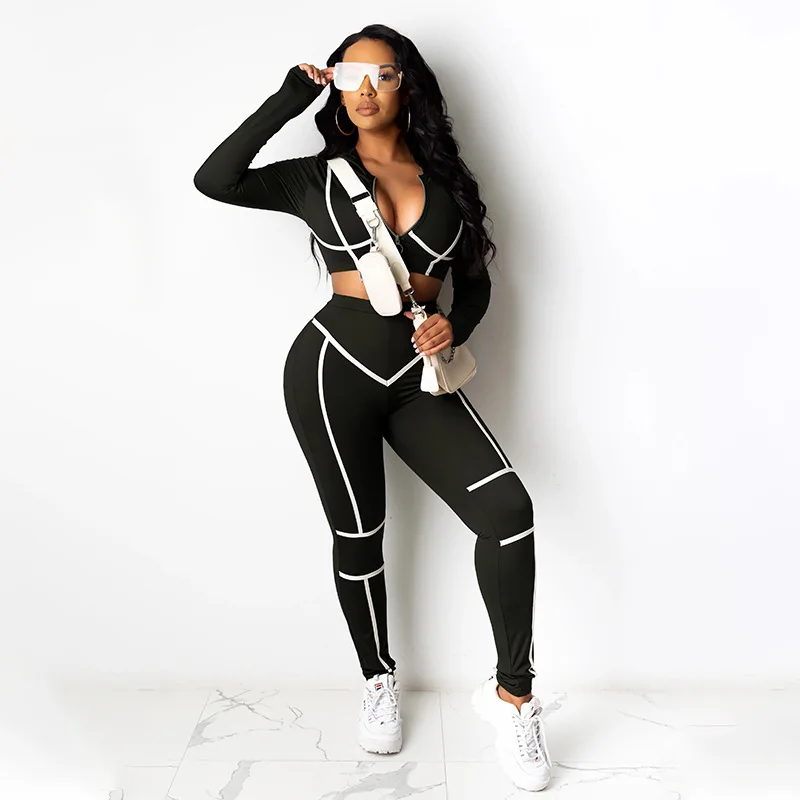 

Solid Color Long Sleeves & Patchwork Trousers Autumn Women Suit Hot Style Model European and American Two Piece Set