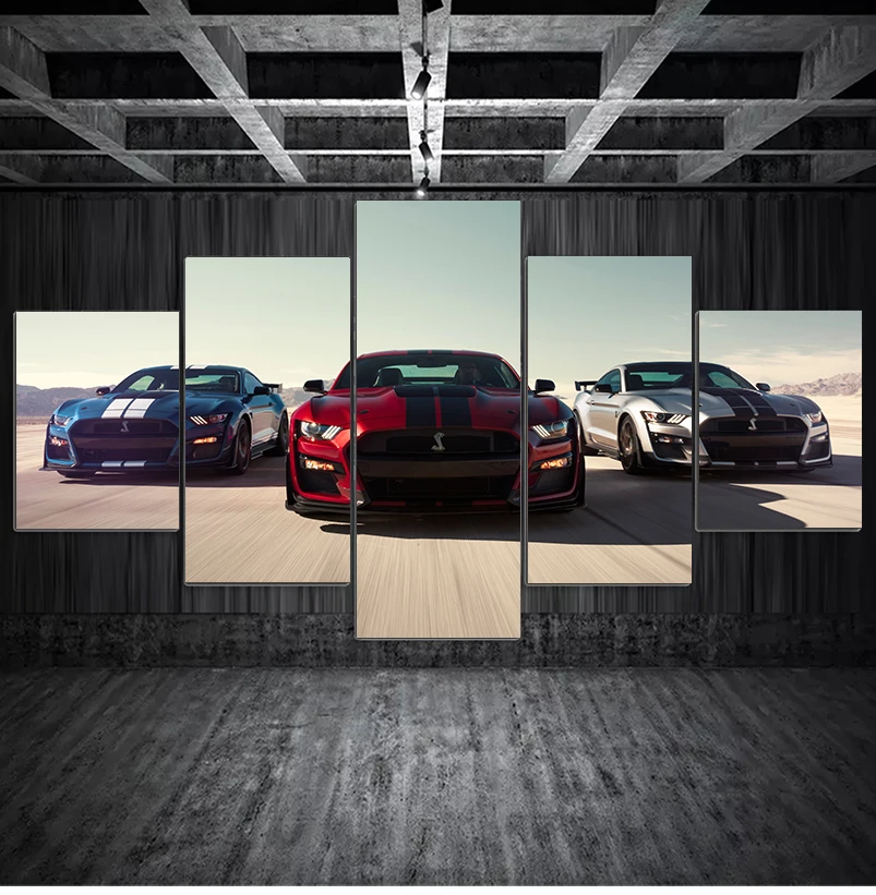 

Wall Art Modular Pictures Canvas Printed 5 Panel Luxury Cars Ford Mustang Shelby Gt500 Home Decor Posters Painting Living Room