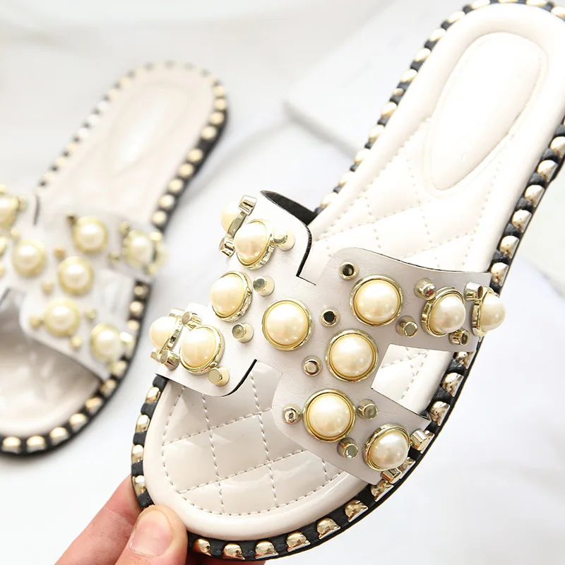 Летние тапочки для девочек VFOCHI инкрустированные жемчугом туфли на плоской