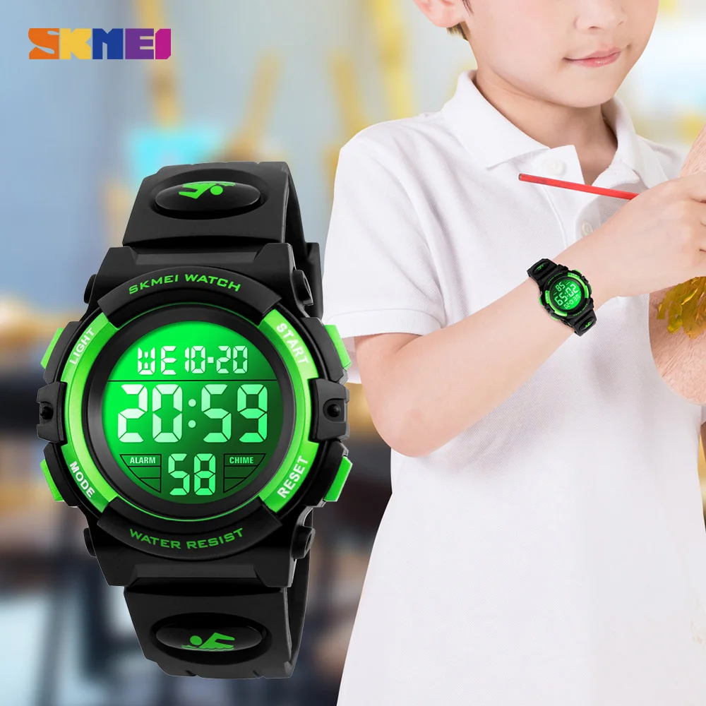 

Часы SKMEI детские цифровые светодиодные, с хронографом и будильником, водонепроницаемые спортивные для мальчиков и девочек, 5 бар, 7 цветов, 1266