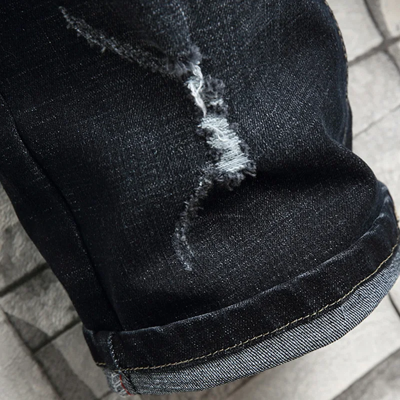 

2020 Summer New Men's Slim-fit Ripped Short Jeans Classic Style Fashion Casual Cotton Stretch Denim Shorts Male Brand Black Blue