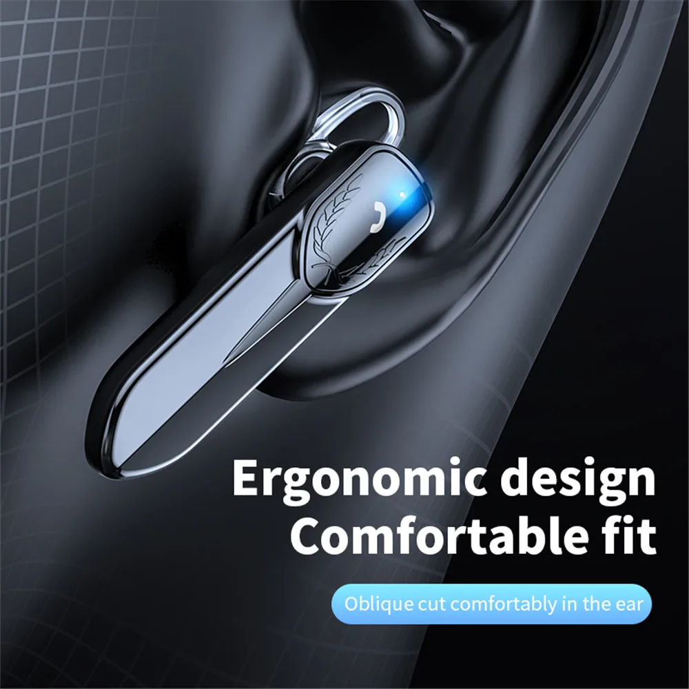Single Business Bluetooth V5.2 Headset Wireless Earphone Ear Hook with Mic 48 Hours talk time Handsfree driving sport For xiaomi - купить по