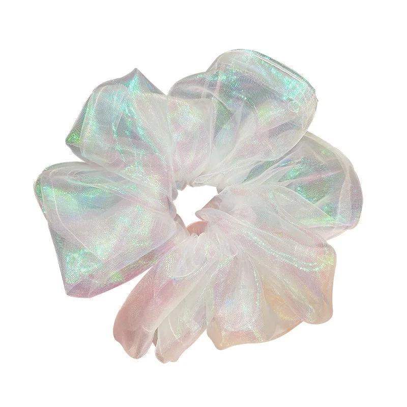 

Fashion Women Hair Tie Dream Mermaid Big Size Glossy Mesh Hair Tie, super fairy large intestine white hair tie, yarn headdress
