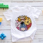 Свободная футболка для девочек с рукавами Винни Пух и круглым вырезом, летняя футболка унисекс, топы, футболка с принтом поросенка Иа и тигра, детская короткая