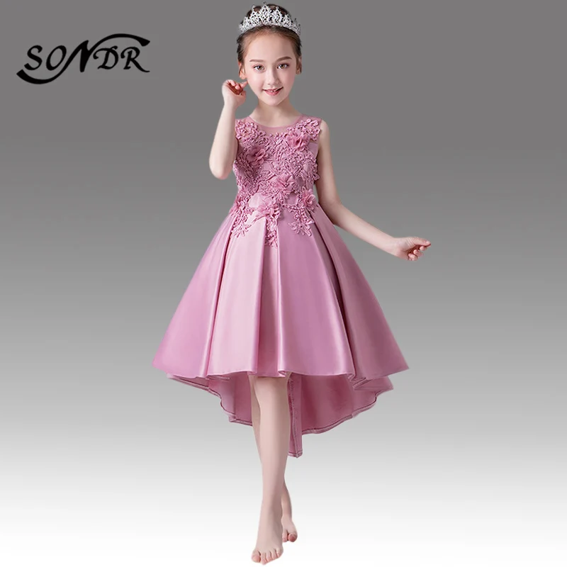 Свадебное платье с круглым вырезом аппликацией и бантом|Цветочные платья для