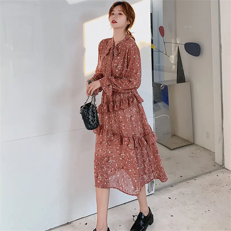 HziriP новые шифоновые стройные офисные женские 2020 винтажные с цветочным принтом на