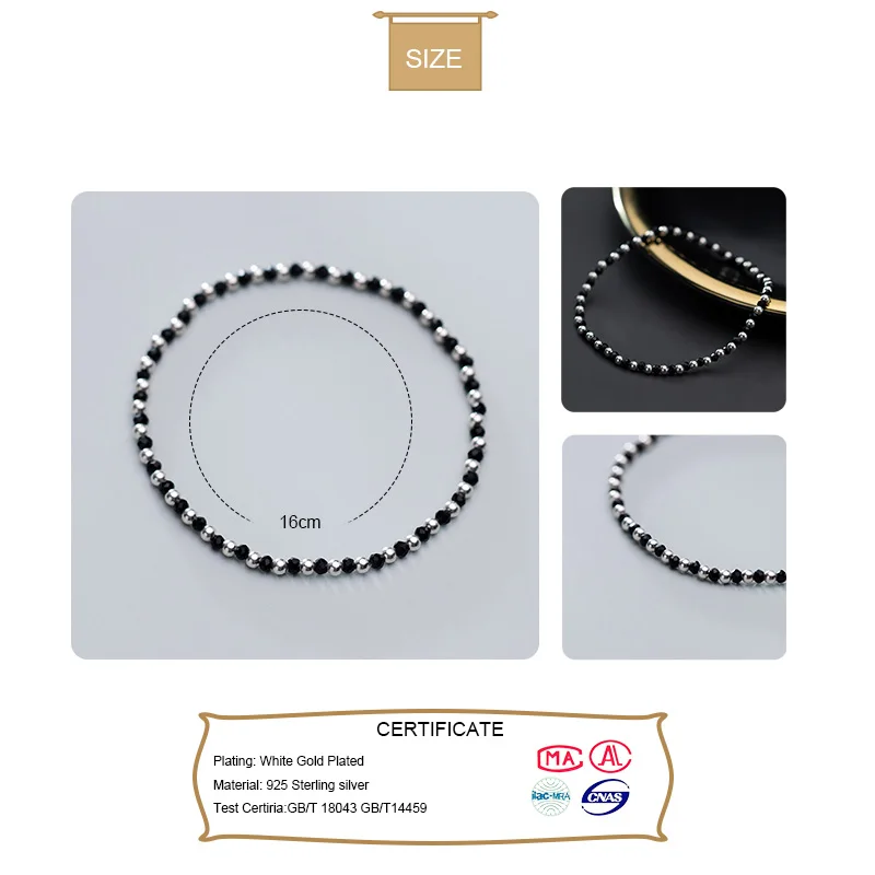 Женский эластичный браслет с бусинами Trusta черный из стерлингового серебра 925