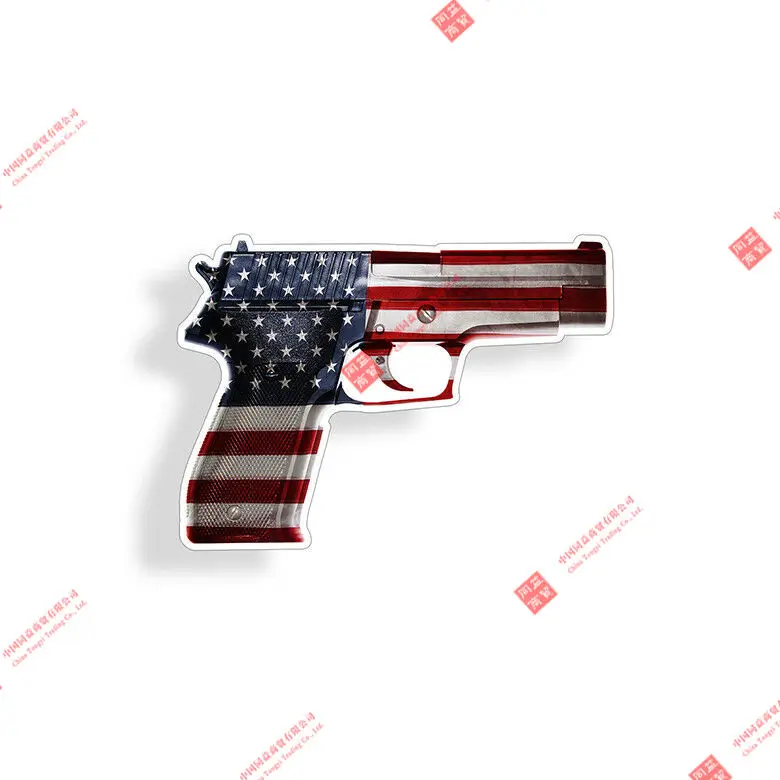 

American Flag Gun Sticker Pistol USA Laptop Car Window Bumper Vehicle 5" Decal Motorcycle Decals