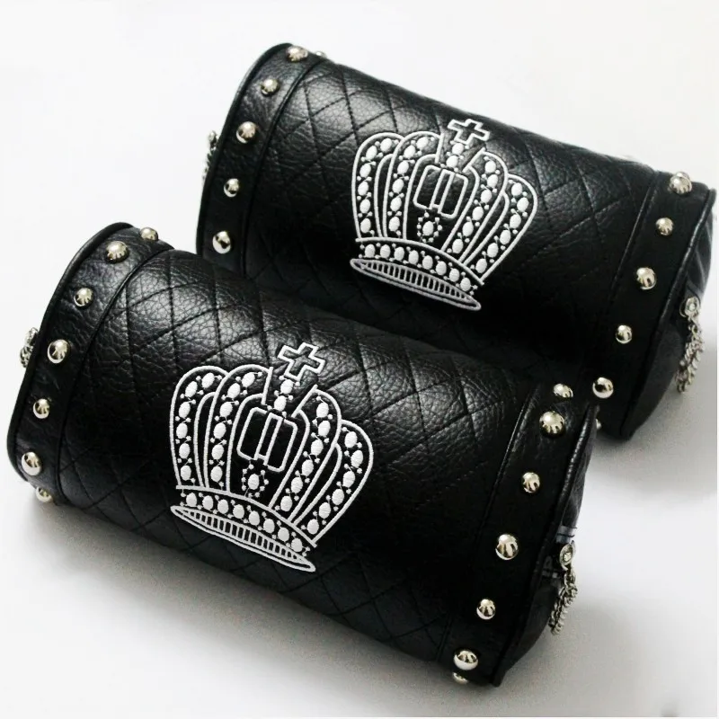 car styling fashion crown headrest pillow auto with chain and rivets automotive accessories women decoration |