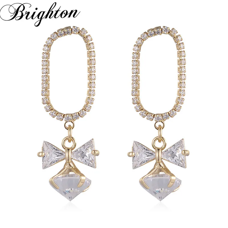 

Brighton Luxury Bijou Cubic Zircon Drop Dangle Earrings For Women Fashion Crystal Oval Metal Brincos Trendy Jewelry Party Gift
