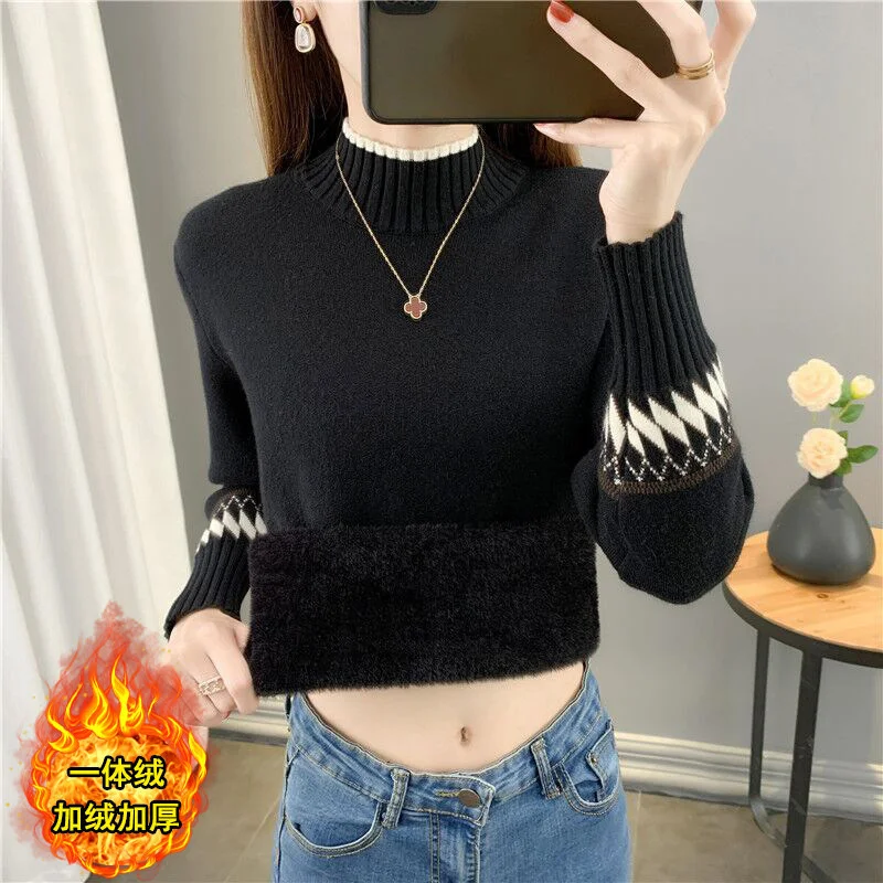 

Однослойный свитер с воротником на флисе, женская утепленная Удлиненная рубашка на флисовой подкладке, весна 2021