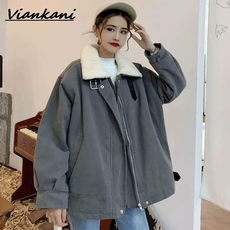 

winter padded jacket for Women 2021 new preppy Korean Harajuku rabbit fleece plus velvet thick coat elegant streetwear Jackets