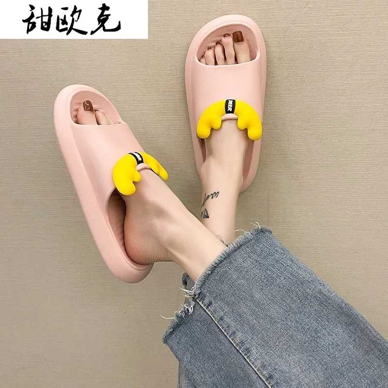 

2021 Summer New Lazy Beach Slippers Women's Shoes One-word Sandals Women's Slippers Antlers Thick-soled Casual Shoes for Woman
