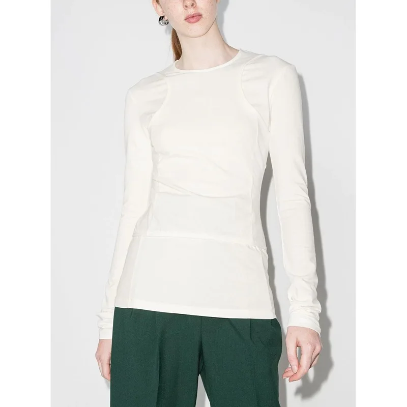

Autumn New Fashion Classic Brand Luxury Design Fake Two-piece Top Casual Cotton Long Sleeve Pullover Women Round Neck T-shirt