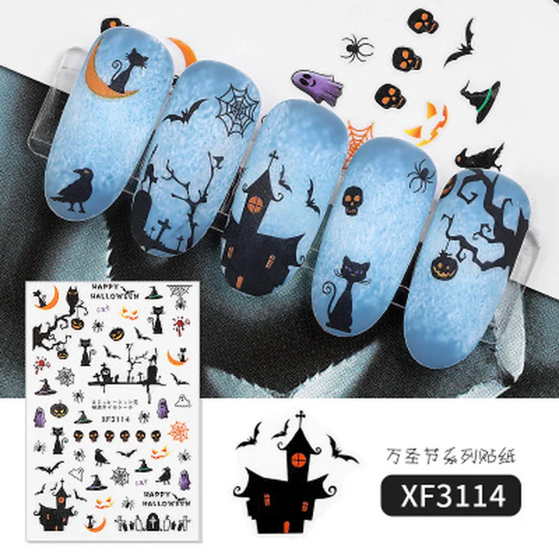 1PC Halloween Nail Sticker Water Self Adhesive Art Tattoo Spider Black Pumpkin Decals for DIY Decor Decorations | Красота и здоровье