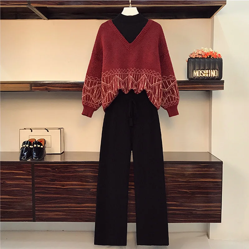 

Plus size Two Piece Set Women Tracksuits Winter Thick Warm Women Turtleneck Sweaters Harem Knitted Jogging Pants Suits Outfits